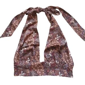 Garage Brown Floral Tie-Up Halter Top